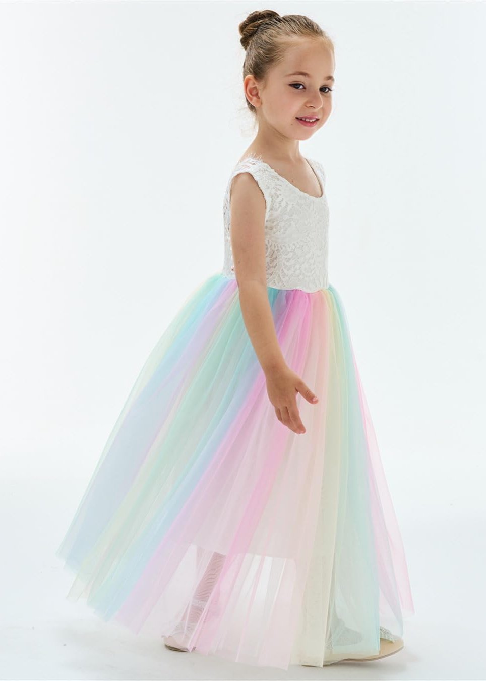 Peony Lace Flower Girl Dress in Rainbow Unicorn Sleeveless Maxi 10-12 years Peony Lace Flower Girl Dress in Rainbow Unicorn Sleeveless Maxi 10-12 years