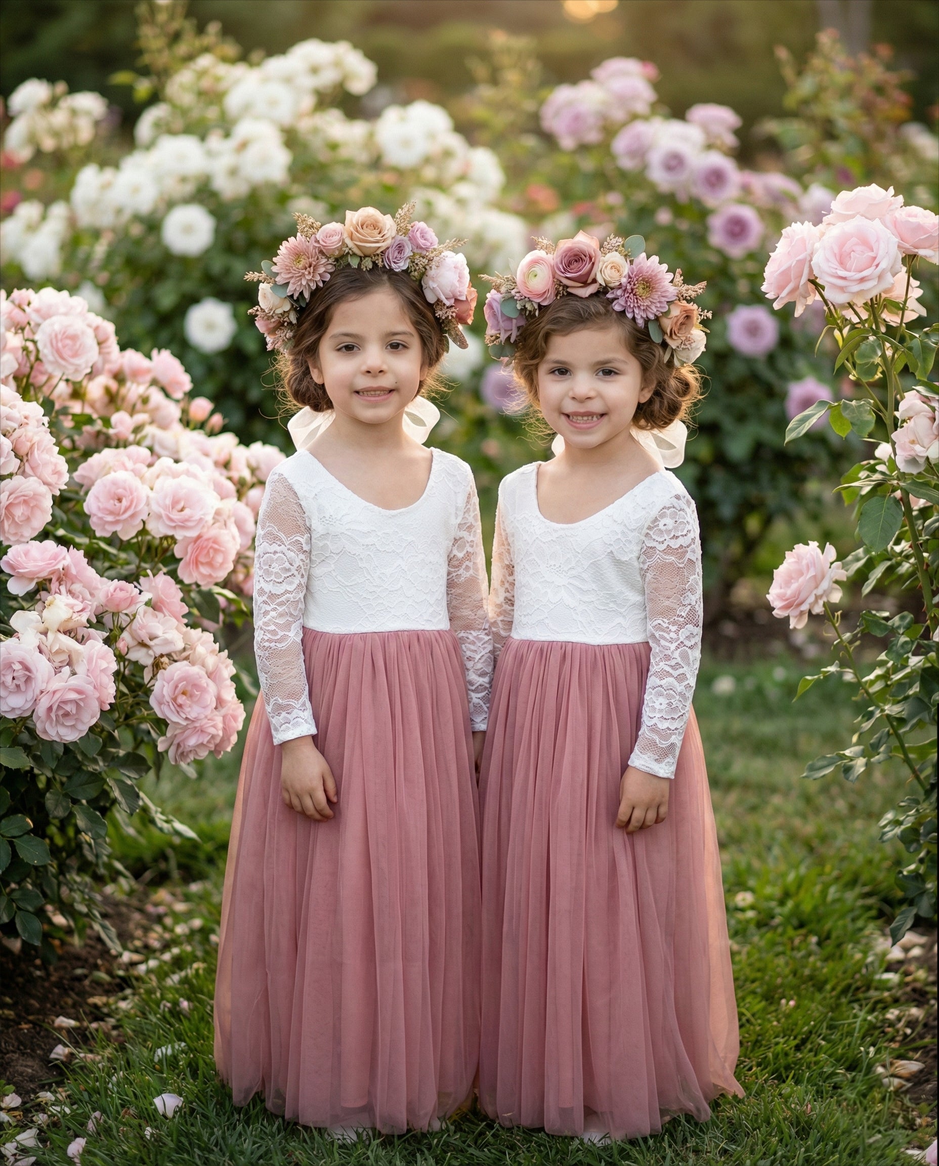 2Bunnies Girls' 12M-12yr Rose Lace Tulle Long Sleeve Maxi Flower Girl 2BUNNIES 2Bunnies Girls' 12M-12yr Rose Lace Tulle Long Sleeve Maxi Flower Girl 2BUNNIES