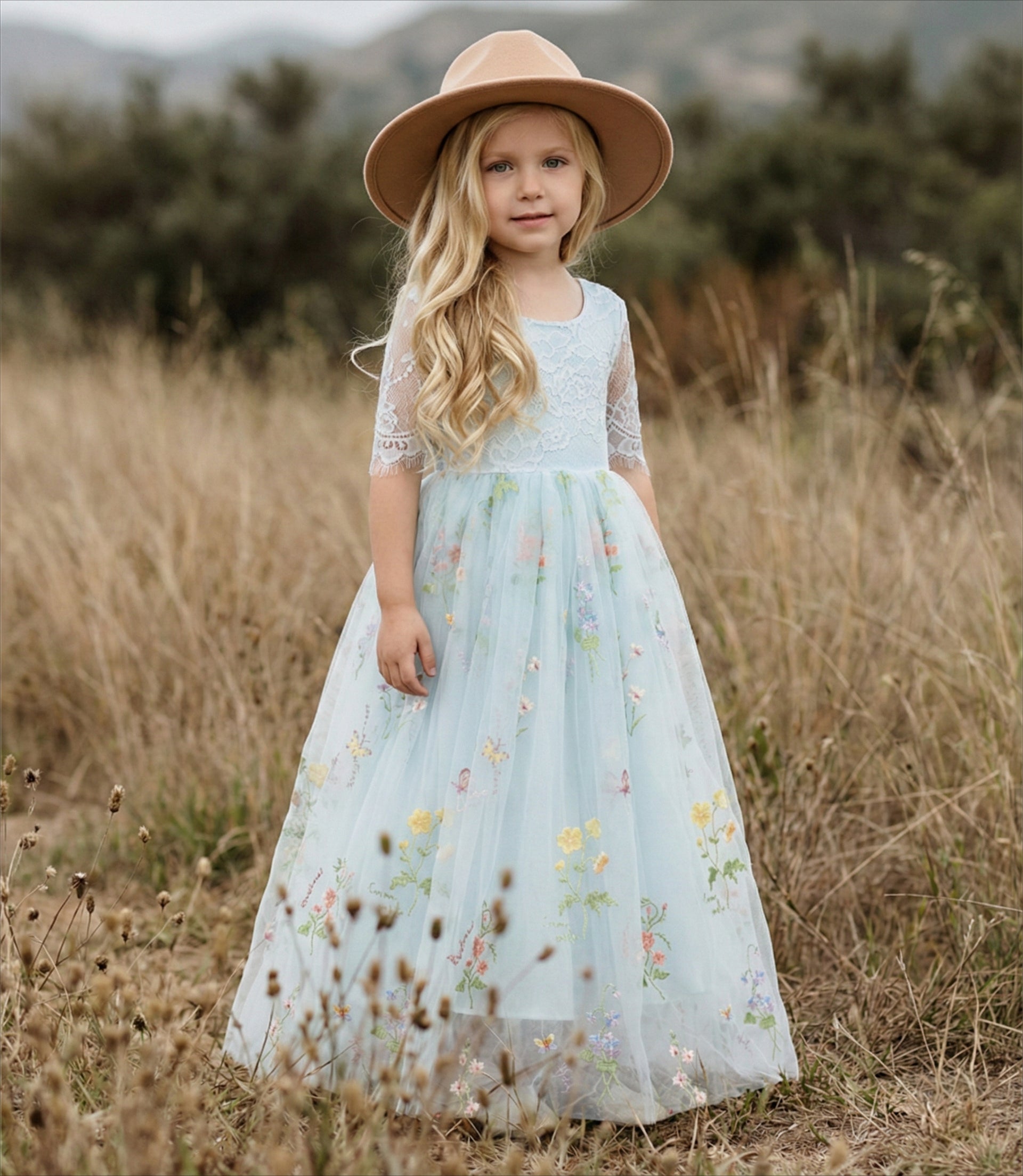 embroidered tulle dress kids 2Bunnies Girls' 3T-10yr Floral Garden Lace Girl Short Sleeve Maxi Pink 3T NPU-202345-Bev Wedding Dress A-line Ivory Woodland Weddings Garden Weddings Size:EU 39 / EU 39 / US 8.5