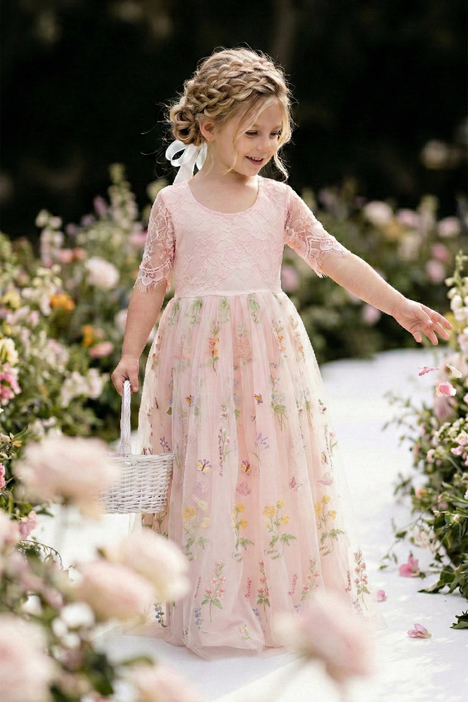 mini flower girl dresses lace and tulle Lace off the shoulder Tulle Flower Girl Dress