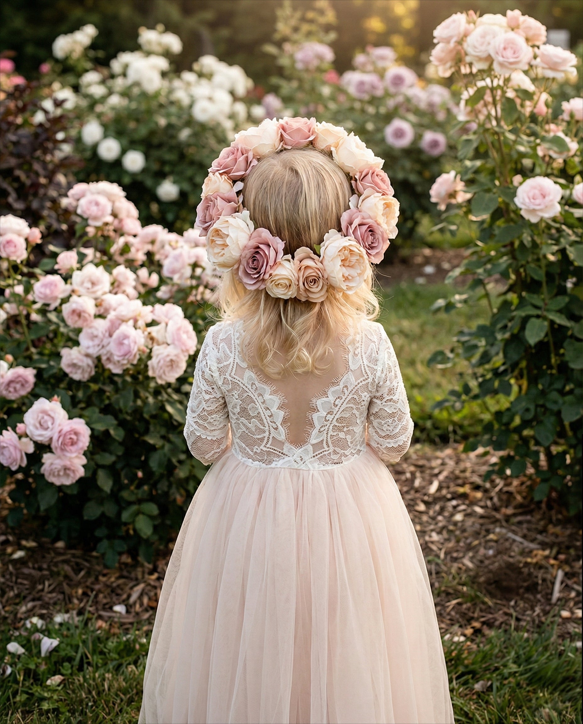 2Bunnies Girls' 12M-12yr Rose Lace Tulle Long Sleeve Maxi Flower Girl Dress 6 / Pink 2Bunnies Girls' 12M-12yr Rose Lace Tulle Long Sleeve Maxi Flower Girl Dress 6 / Pink