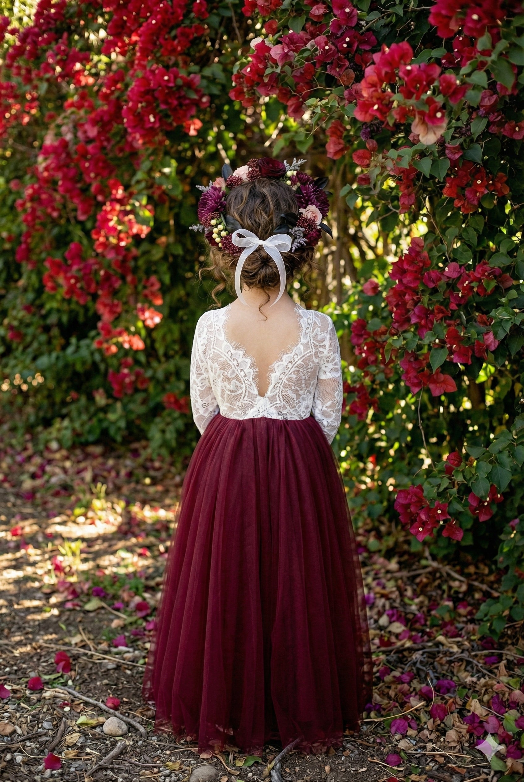 2Bunnies Girls' 12M-12yr Rose Lace Tulle Long Sleeve Maxi Flower Girl Dress 12 months / Burgundy 2Bunnies Girls' 12M-12yr Rose Lace Tulle Long Sleeve Maxi Flower Girl Dress 12 months / Burgundy