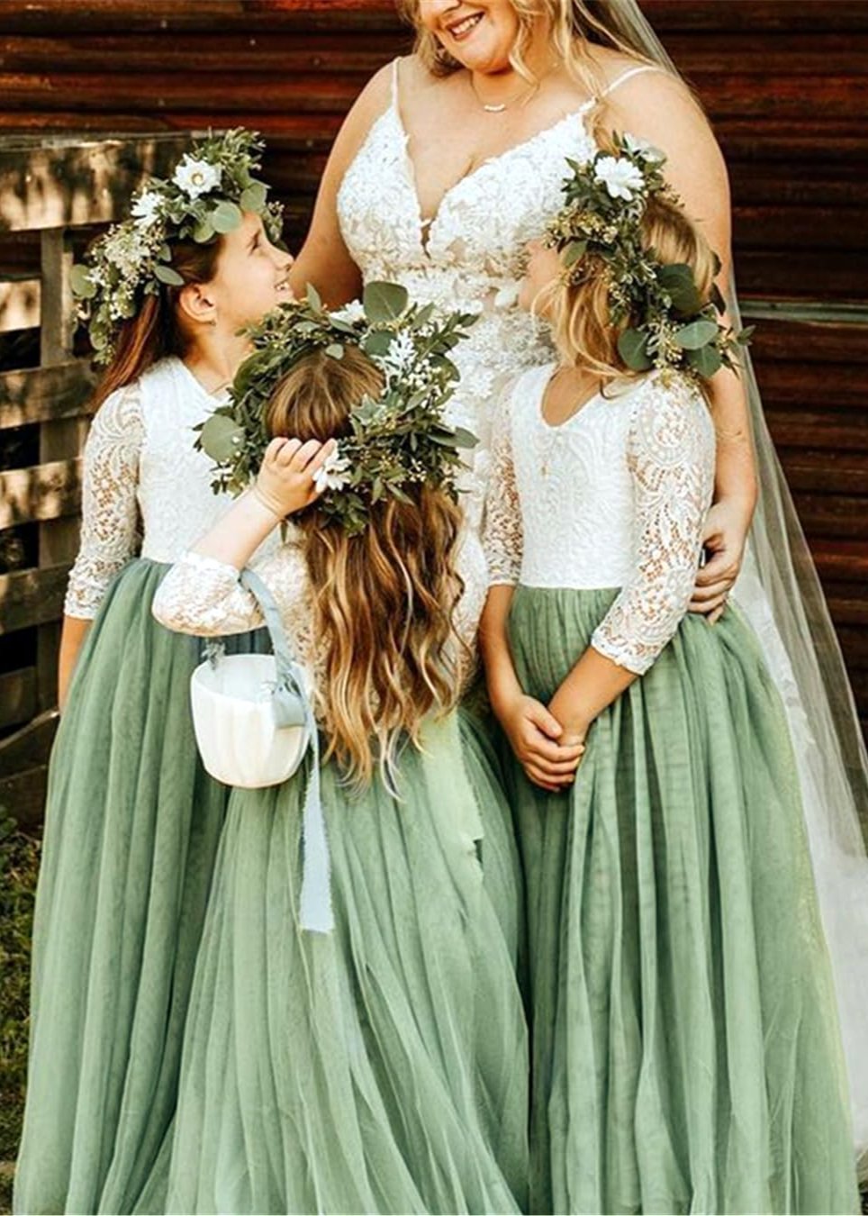 Wedding Sage Green Flower Girl Dress Peony Lace Flower Girl Dress