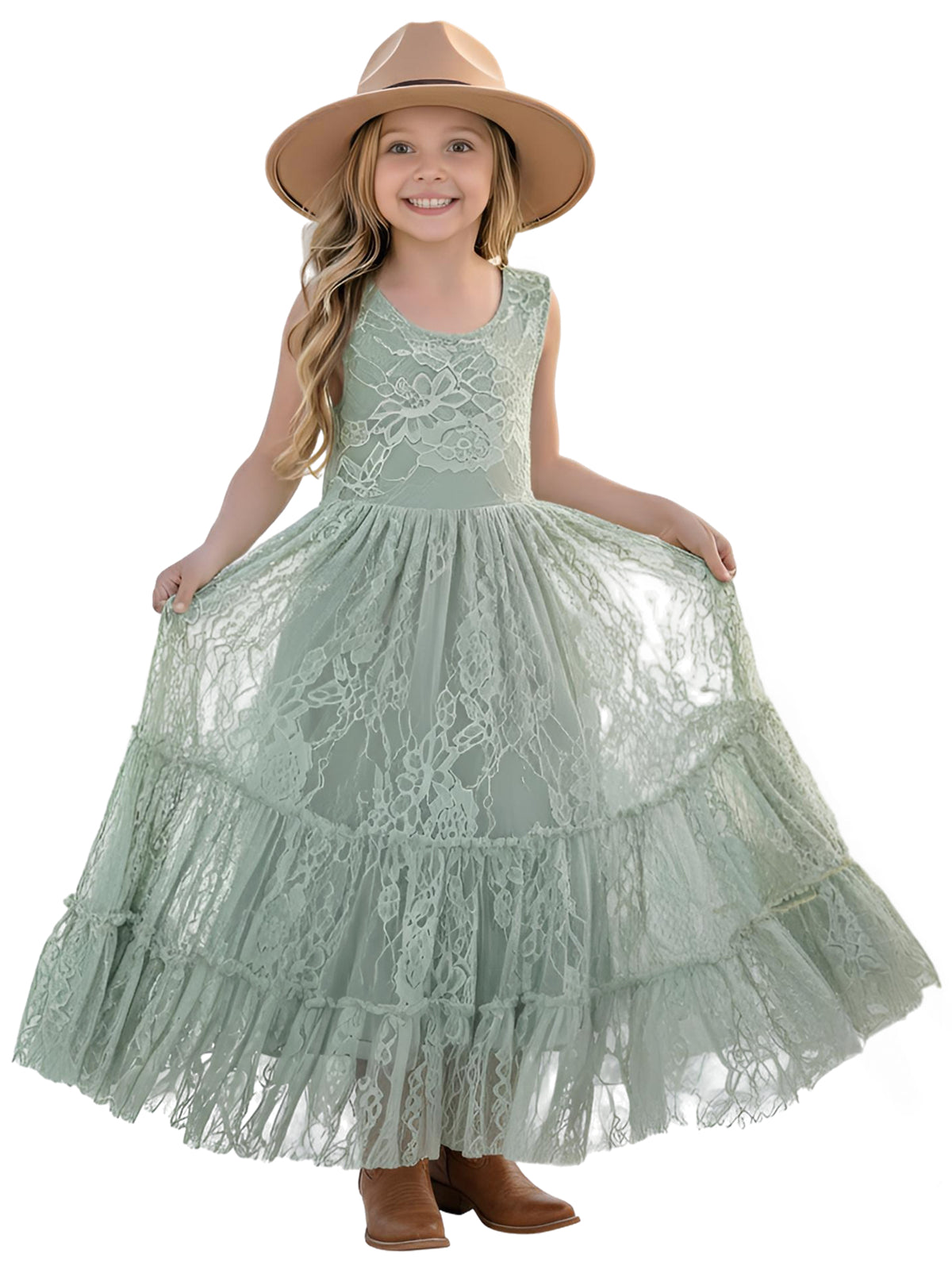 2Bunnies Rose All-Lace Zip Back Boho Garden Rustic Flower Girl Dress