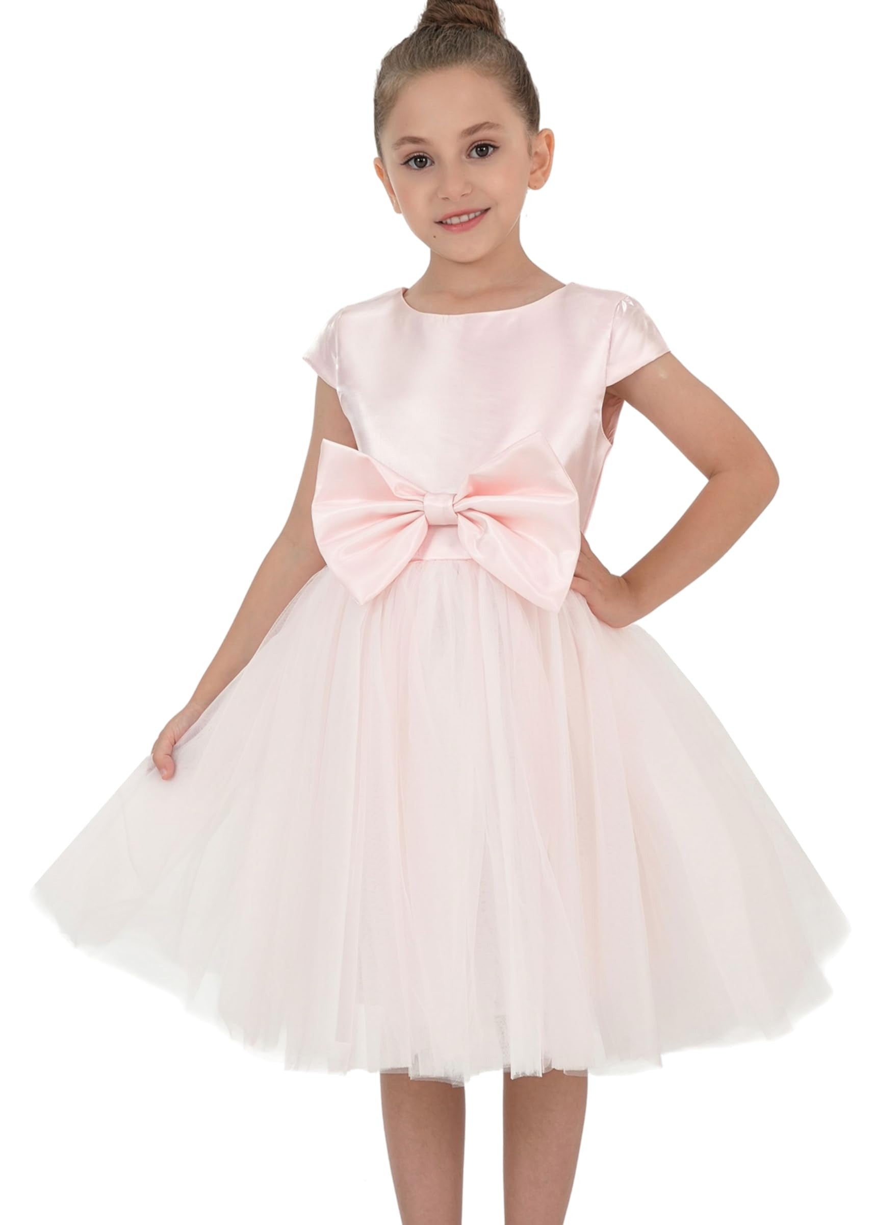 2Bunnies Girl Toddler Satin A-Line Bow Tulle Flower Girl Dress