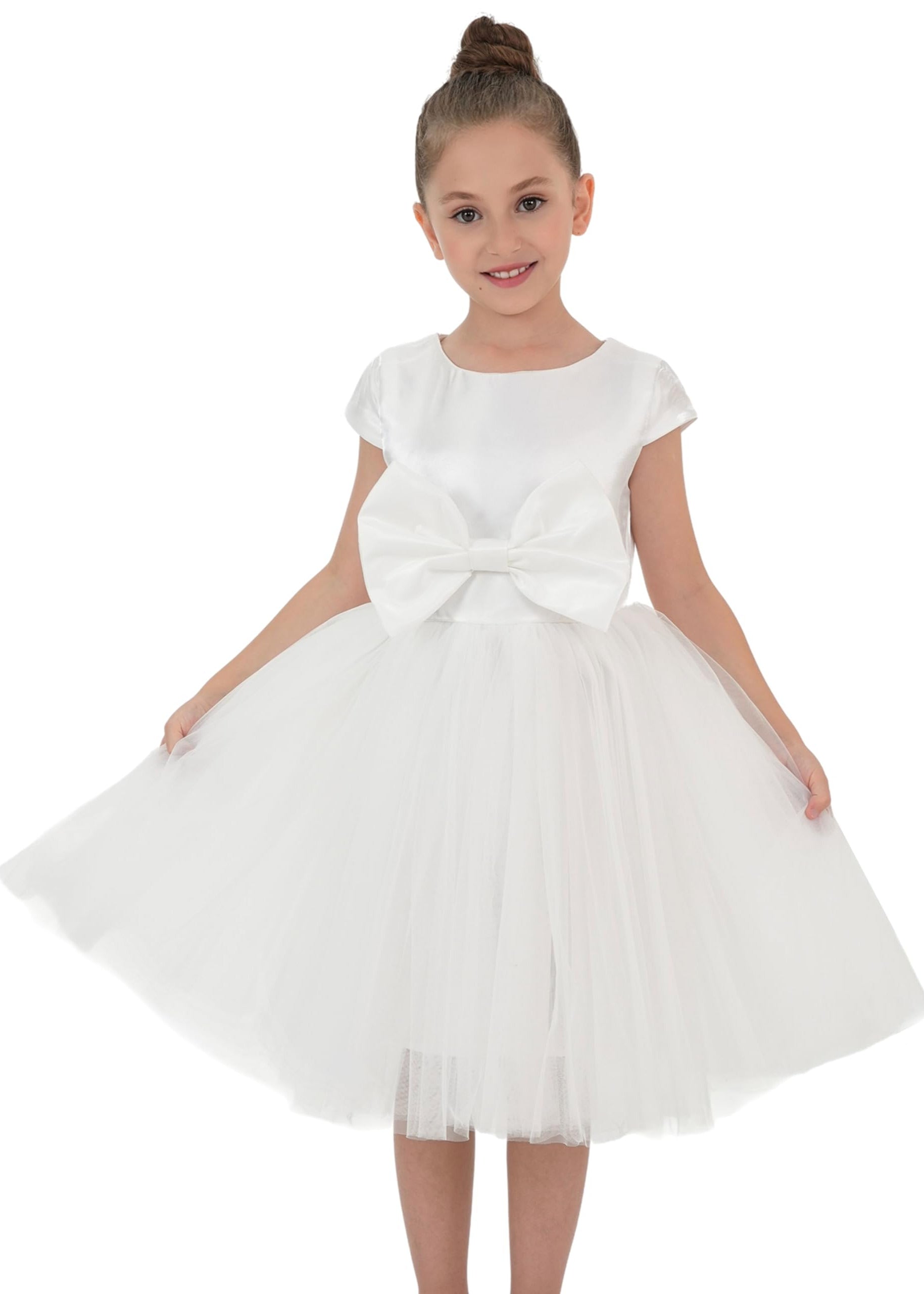2Bunnies Girl Toddler Satin A-Line Bow Tulle Flower Girl Dress