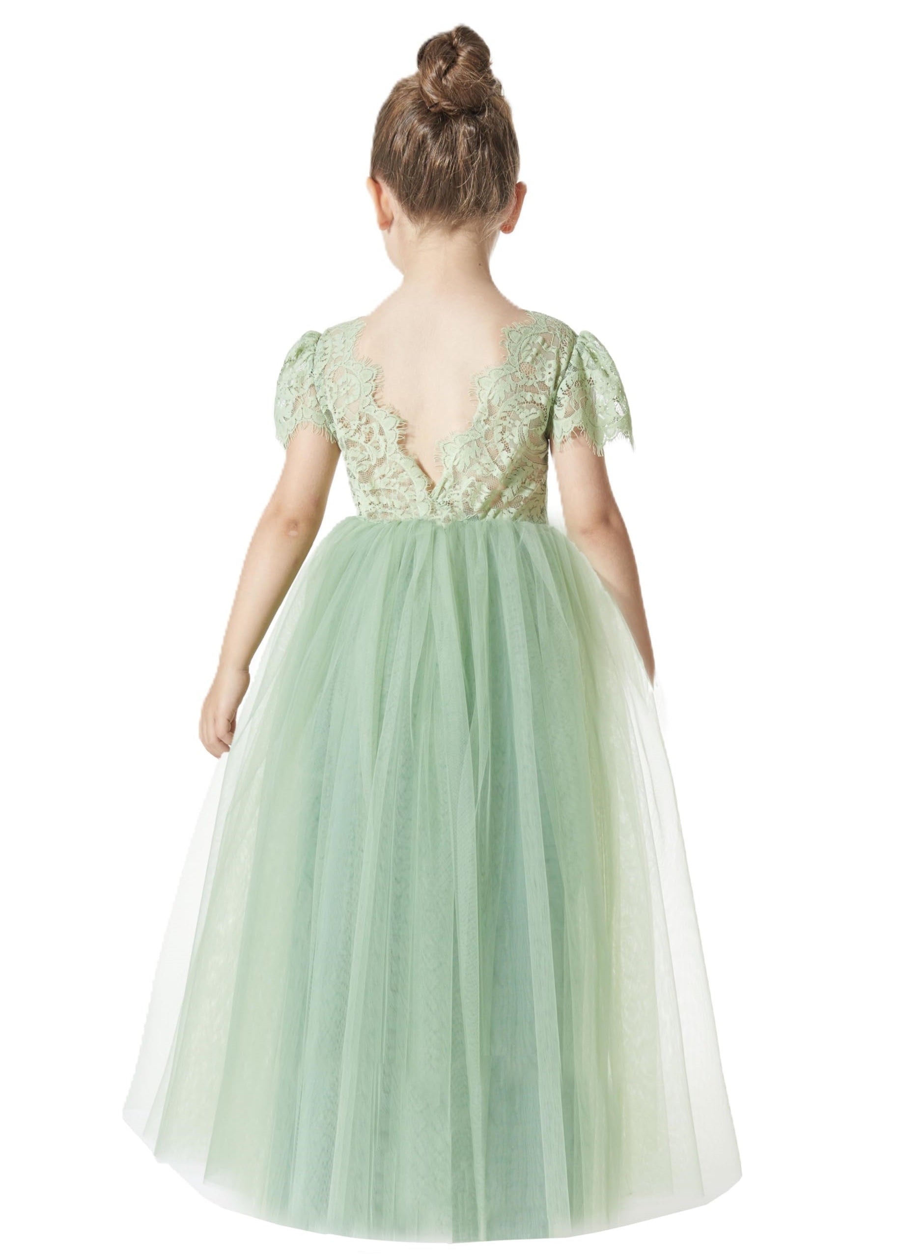 Paisley Lace Flower Girl Dress in Sage 2BUNNIES Paisley Lace Flower Girl Dress in Sage 2BUNNIES