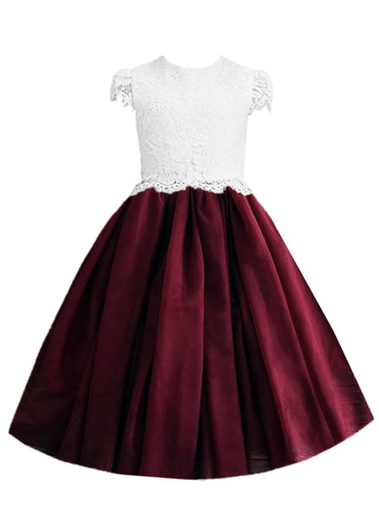 Scalloped Lace Girl Dress Set in Burgundy – 2BUNNIES