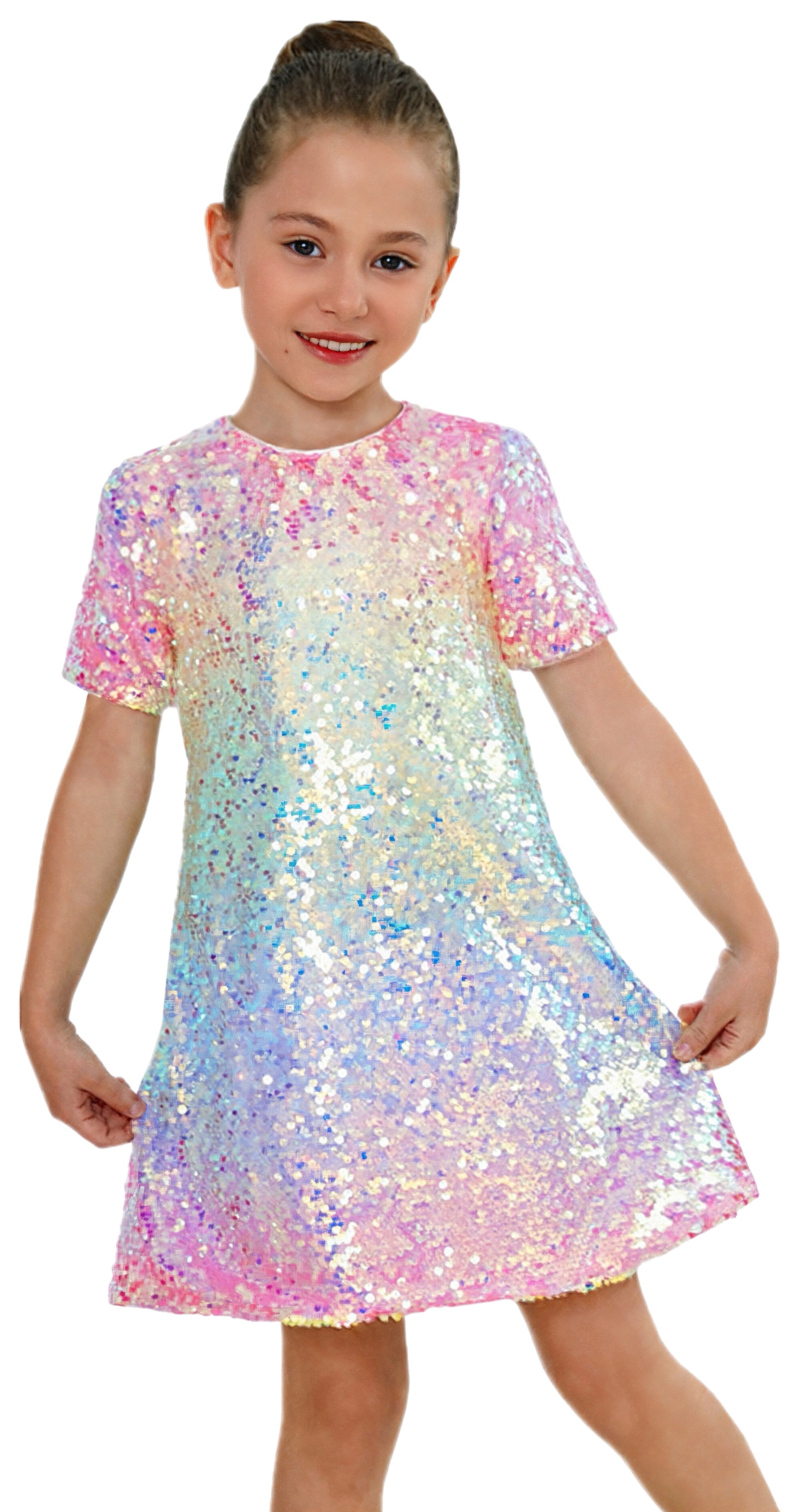 2Bunnies Girls' Ombre Sequin Short Sleeve Dress
