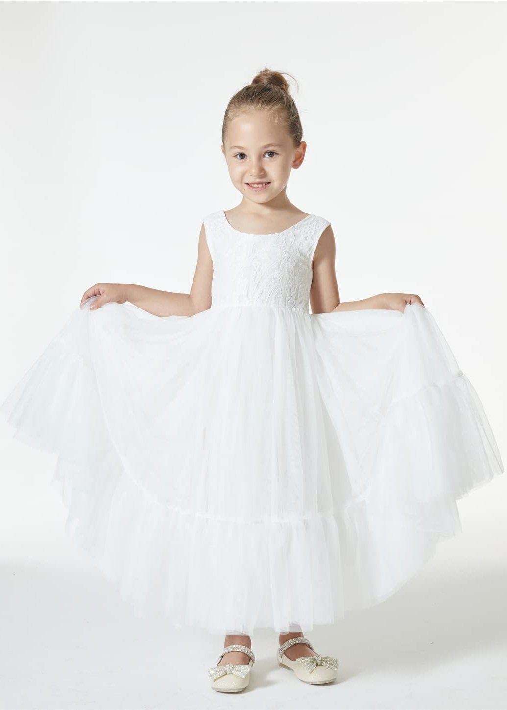 Paisley Lace Flower Girl Dress in White