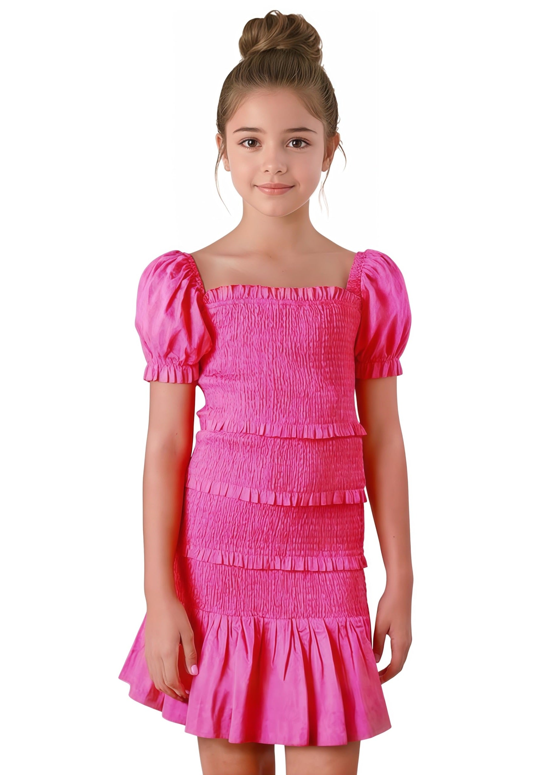 2Bunnies Girls' Tween Teen Smocked Ruffle Mini Dress