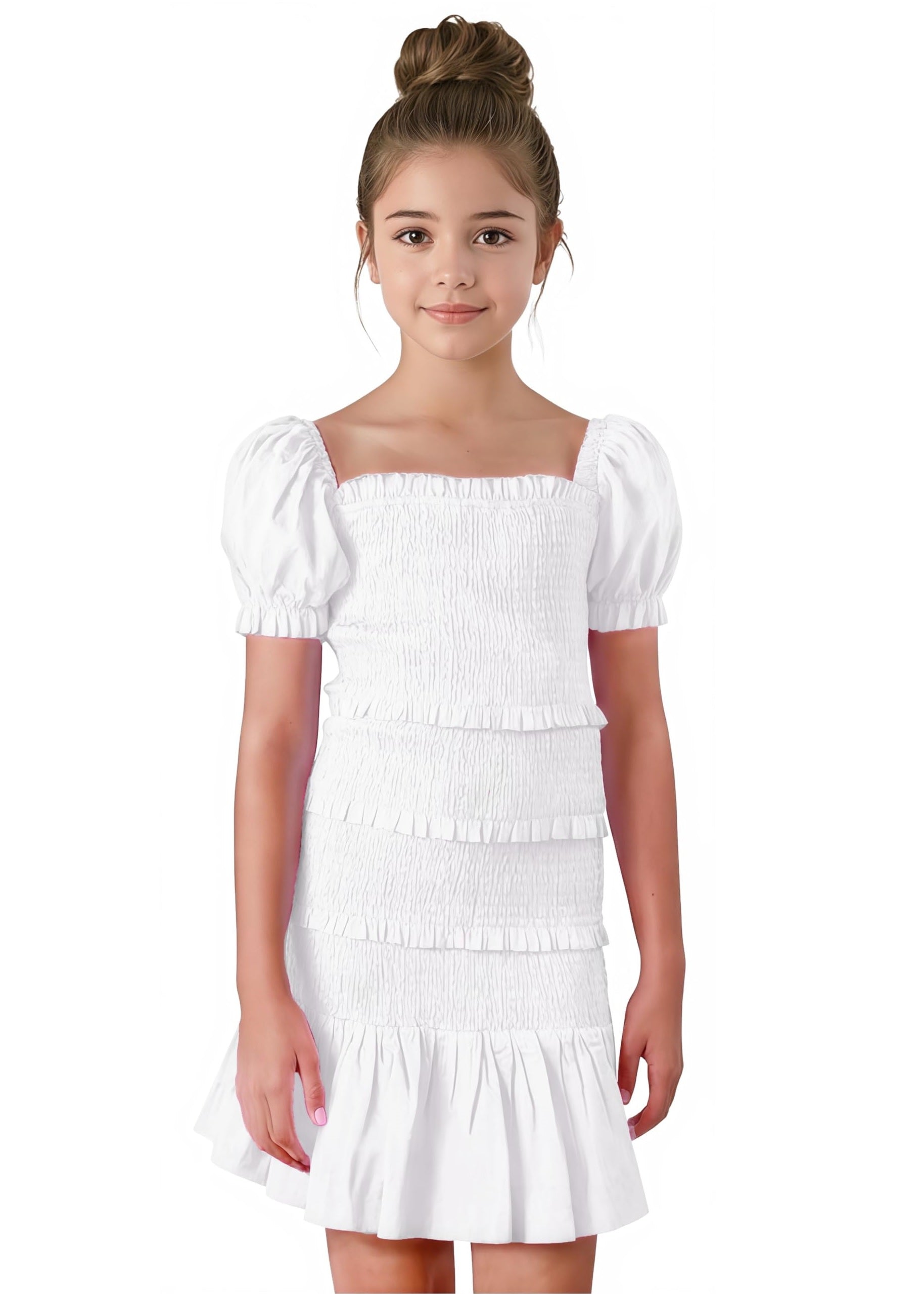 2Bunnies Girls' Tween Teen Smocked Ruffle Mini Dress