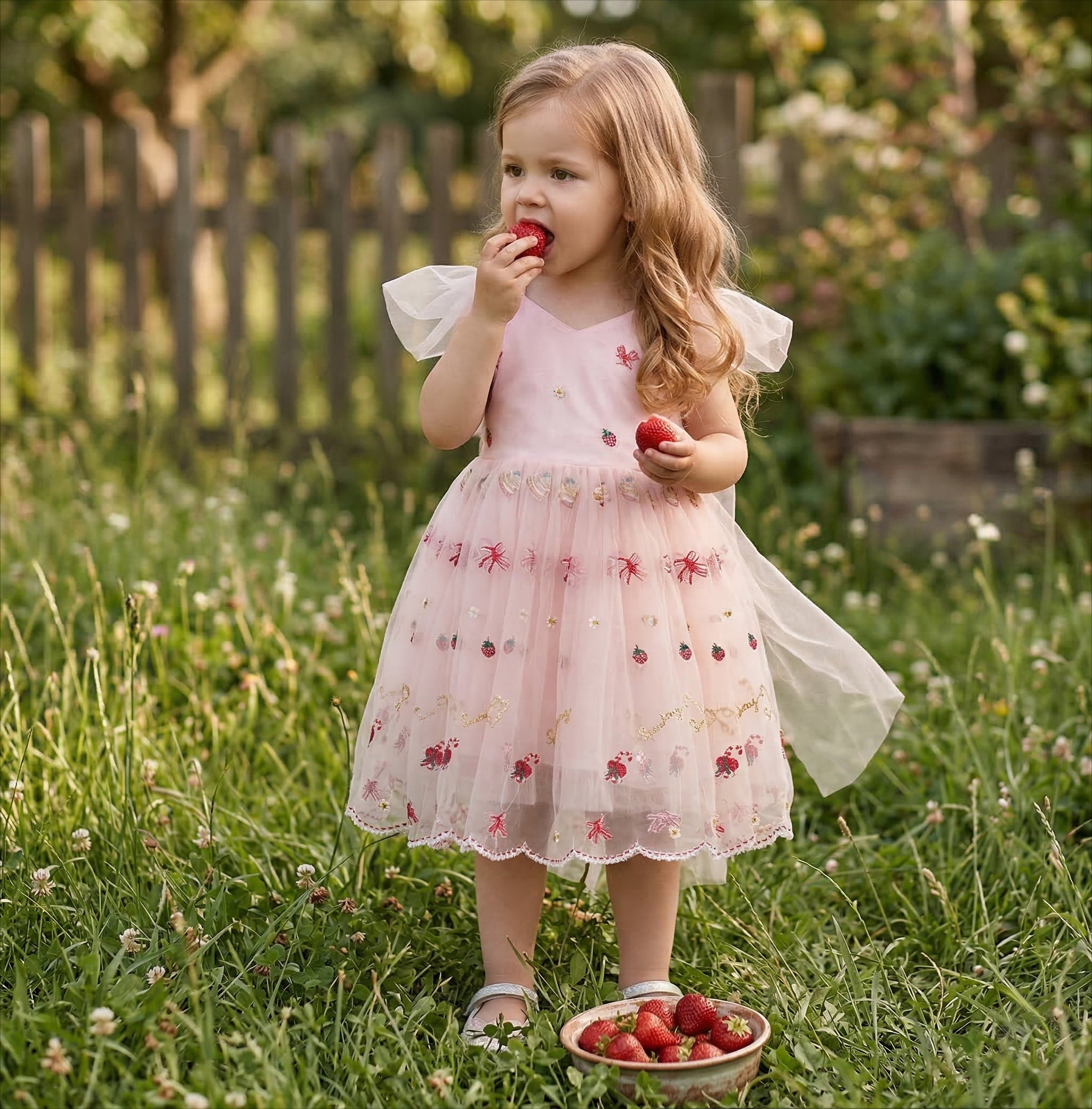 strawberry embroidered dress Tan Embroidered Dress with Tassels Small main image 0