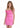 A teen girl modeling a bright pink off-the-shoulder ruched mini dress against a plain white background.