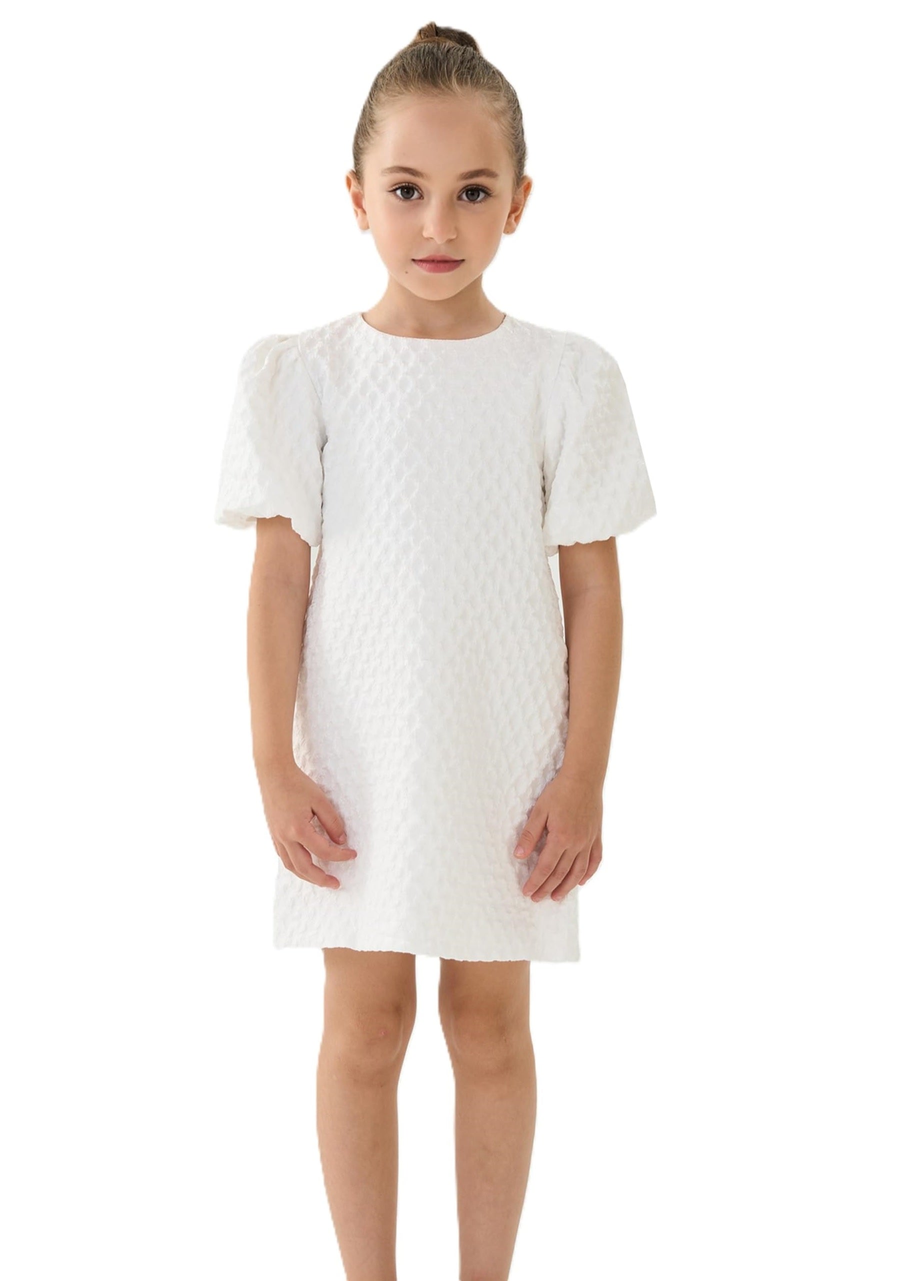2Bunnies Girls' Textured Puff Sleeve Dress