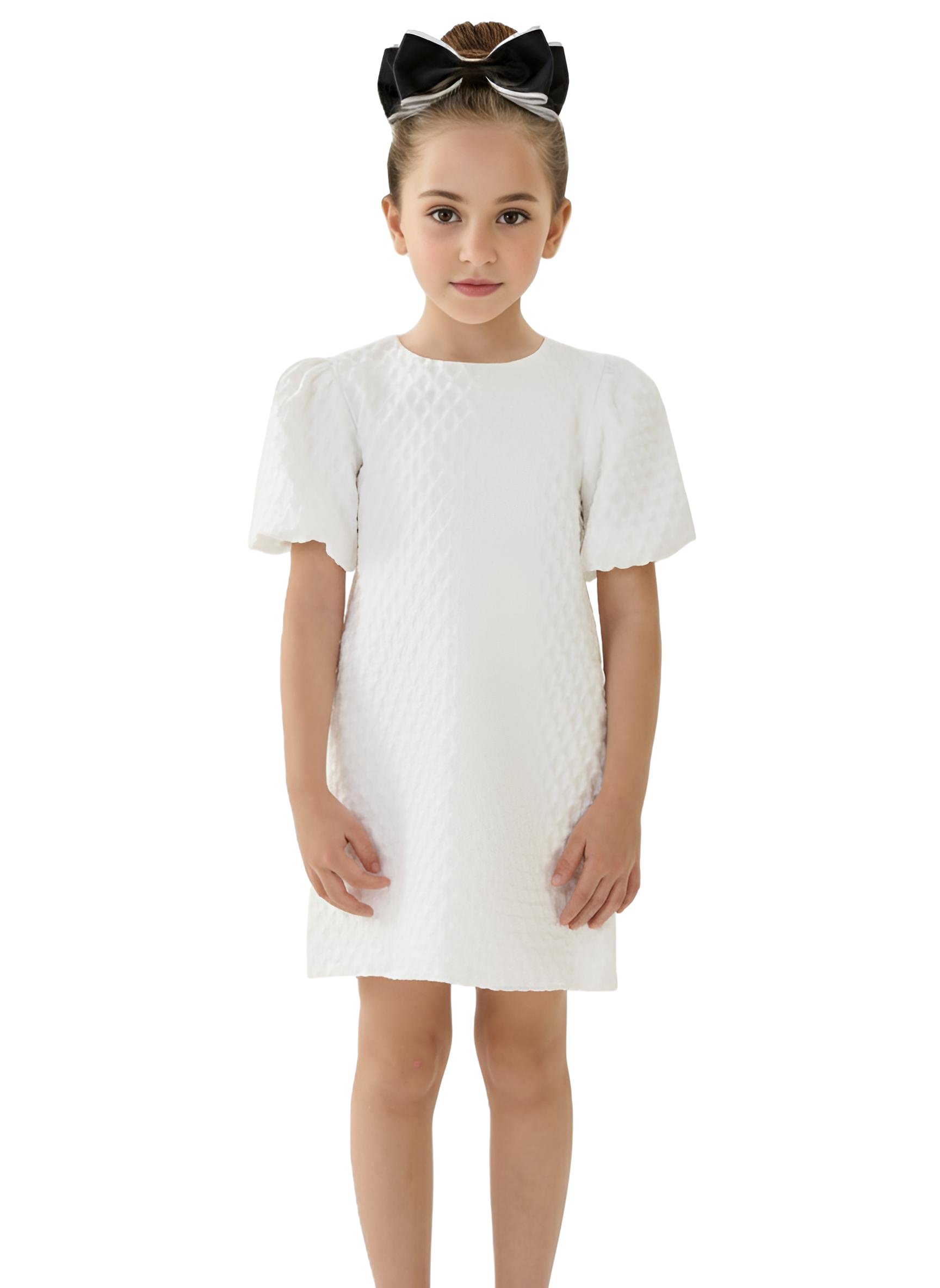 2Bunnies Girls' Textured Puff Sleeve Dress