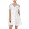 White dress worn by a model on a white background