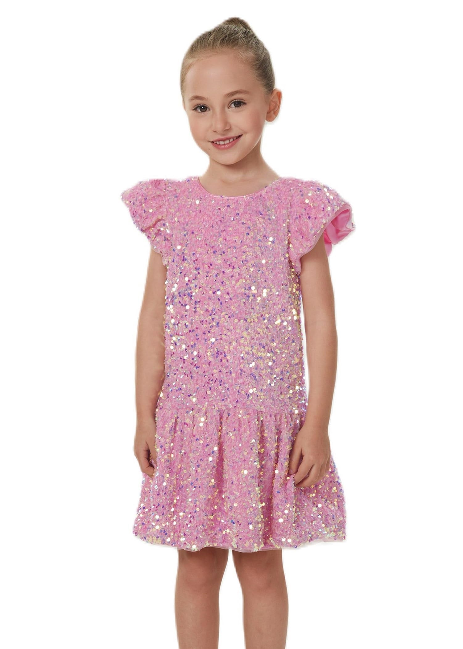 2Bunnies Girls' Velvet Sequin Flutter Sleeve Dress