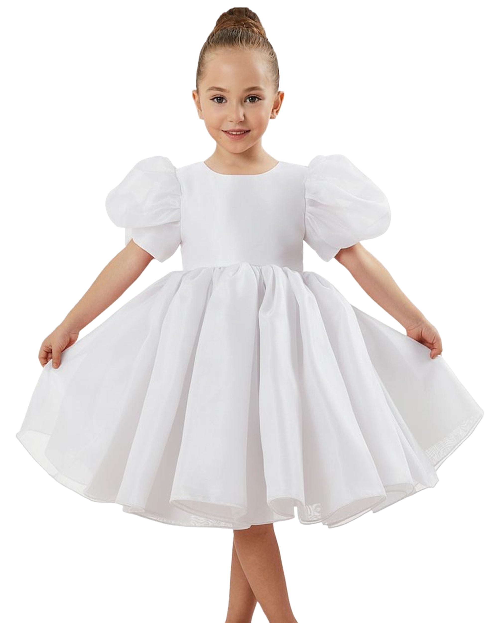 2Bunnies Girls' Organza Puff Sleeve Babydoll Fit & Flare Princess Flower Girl Dress