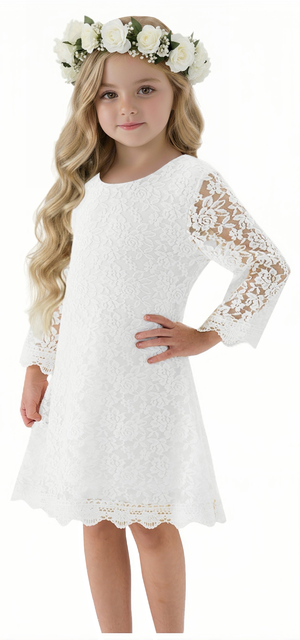 Girls' Boho Floral Lace Scalloped Hem Dress