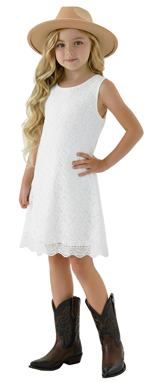 Violet Lace Boho Girl Dress in White