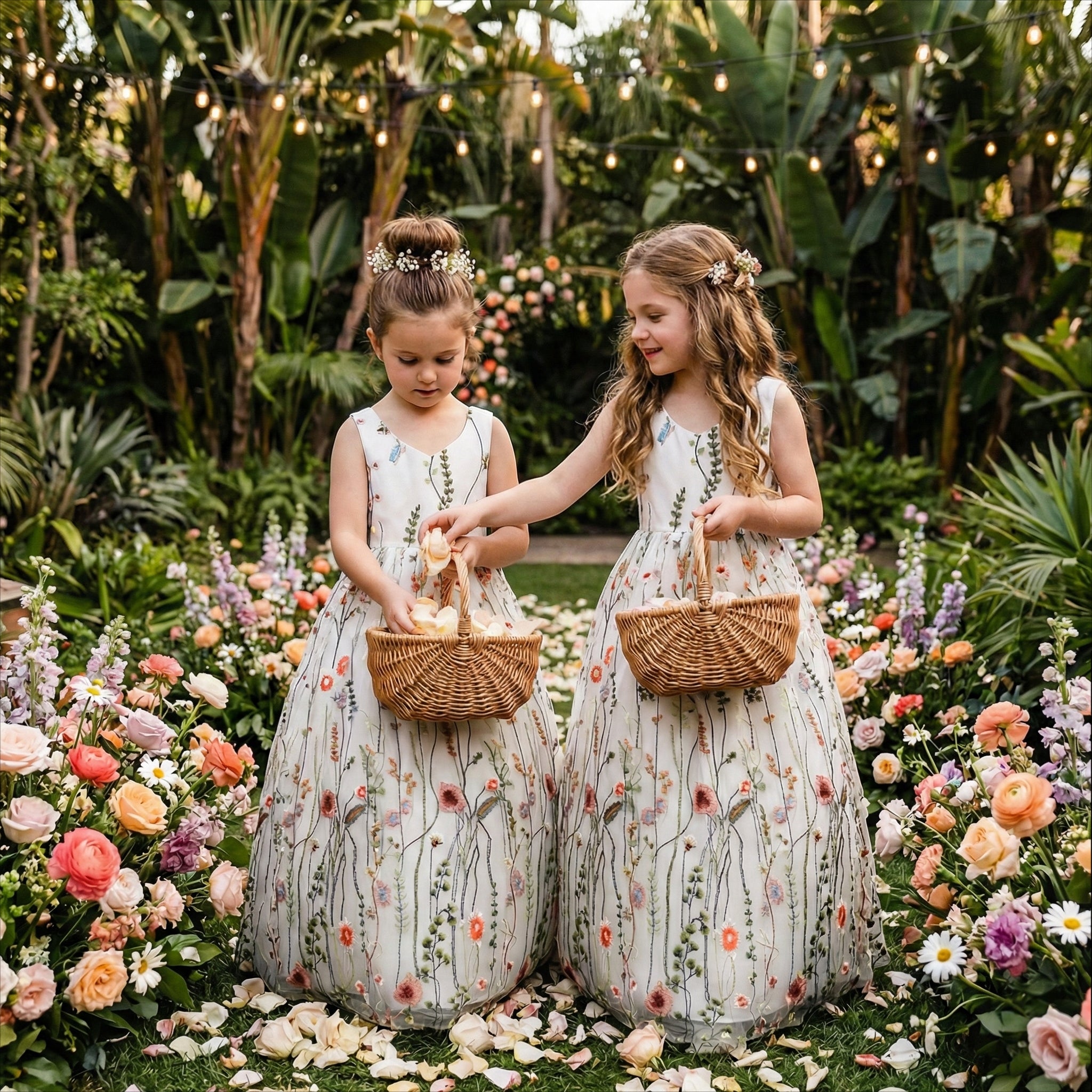 wildflower embroidered dress Wildflower Embroidered Tulle A-Line Wedding Dress with V-Neck and Open AmberBride