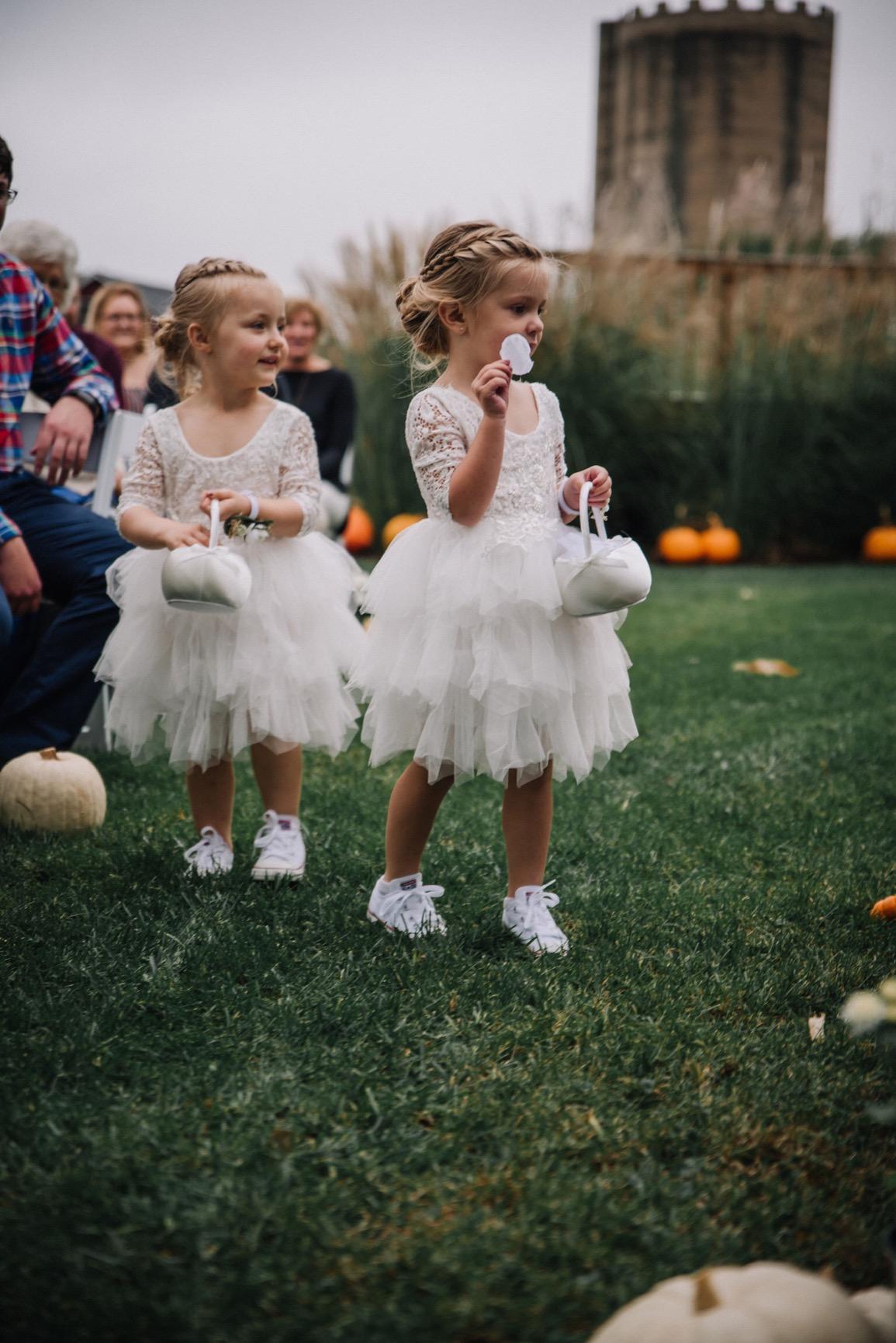 2Bunnies Flower Girl Dress Peony Lace Back A-Line Long Sleeve Tiered Tulle Short (White) - 2BUNNIES