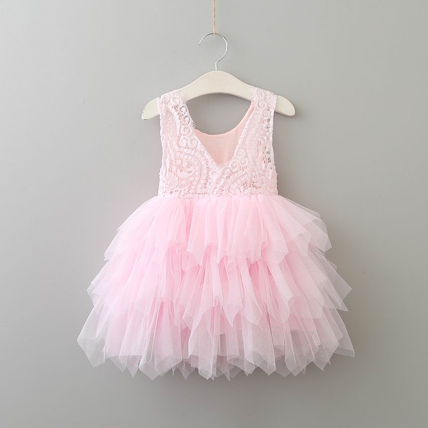 2Bunnies Flower Girl Dress Peony Lace Back A-Line Sleeveless Tiered Tulle Short (No Applique All Pink) - 2BUNNIES