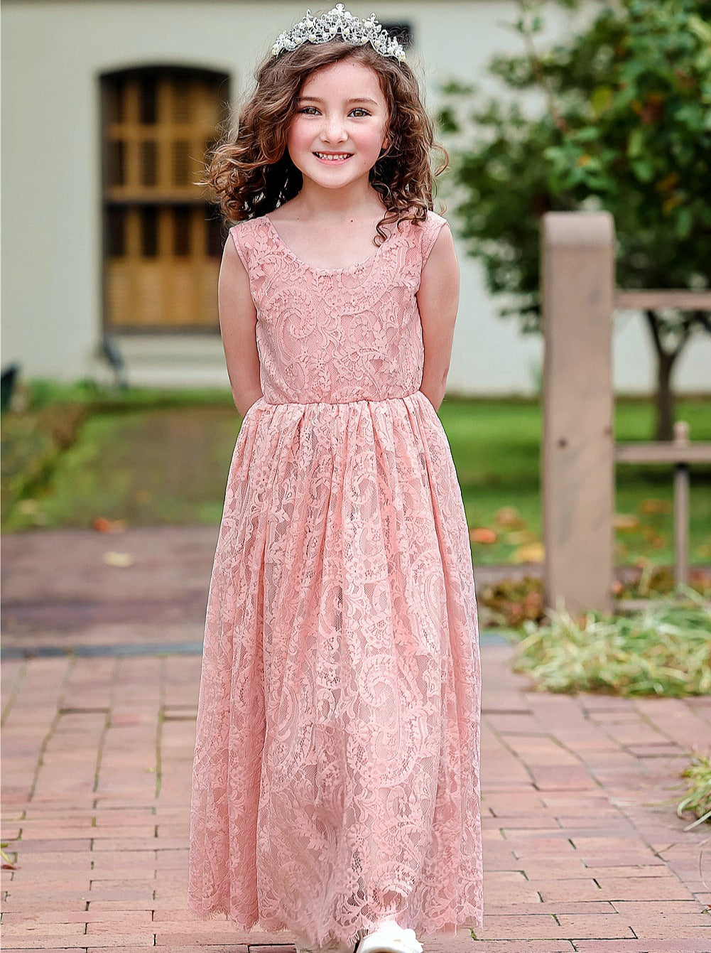Paisley All Lace A-Line Girl Dress in Dusty Pink - 2BUNNIES