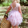 2Bunnies Flower Girl Dress Peony Lace Back A-Line Sleeveless Tiered Tulle Short (No Applique All Pink) - 2BUNNIES