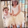 2Bunnies Flower Girl Dress Peony Lace Back A-Line Sleeveless (BEADED) Tiered Tulle Short (Ivory) - 2BUNNIES