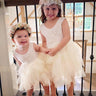 2Bunnies Flower Girl Dress Peony Lace Back A-Line Sleeveless (BEADED) Tiered Tulle Short (Ivory) - 2BUNNIES