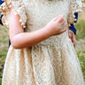 2Bunnies Girl Lace Dress Sunflower Pom Pom Trim (Beige) - 2BUNNIES