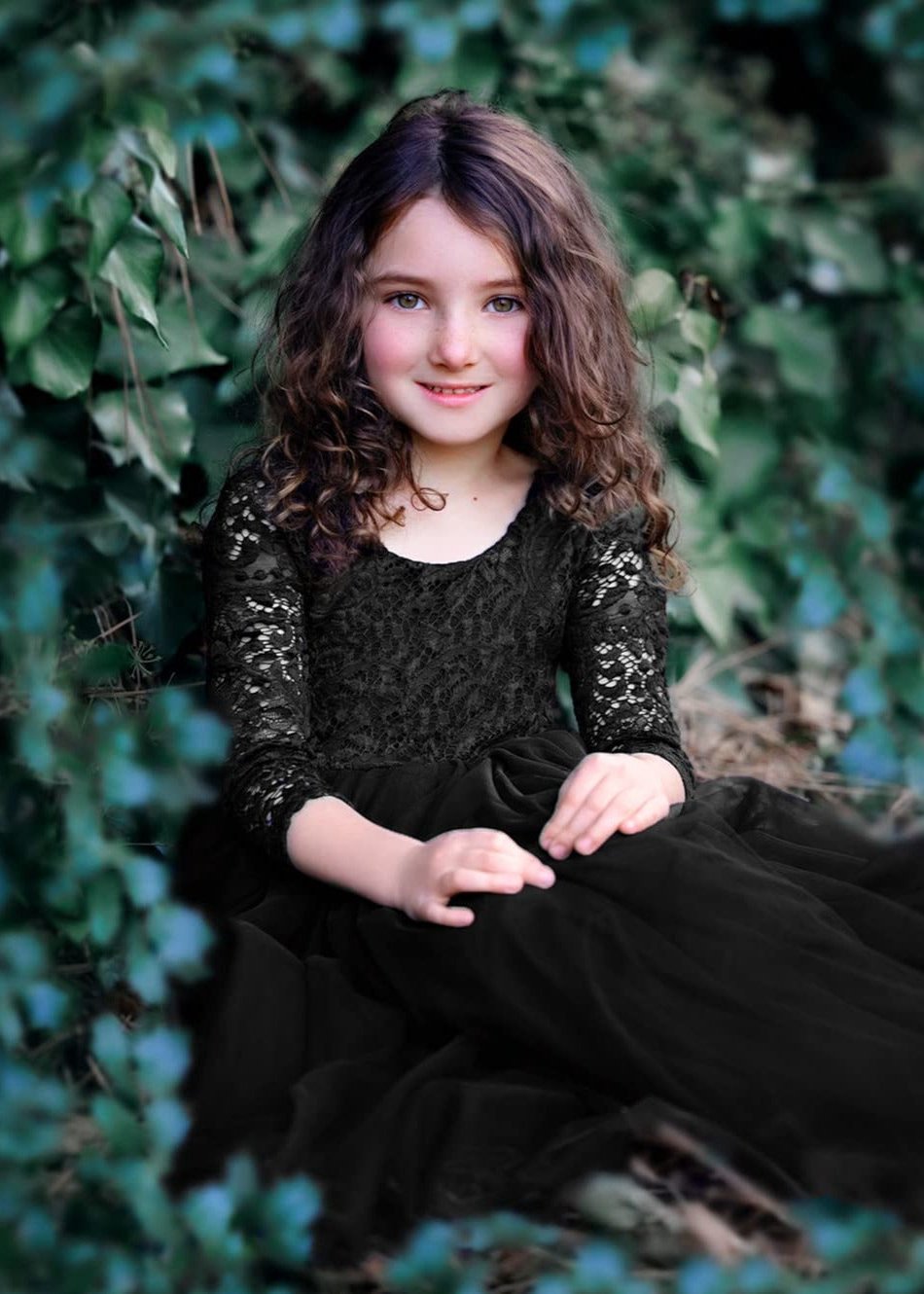 Peony Lace Flower Girl Dress in Black