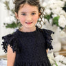 Sunflower Lace Pom Pom Trim Girl Dress in Black - 2BUNNIES