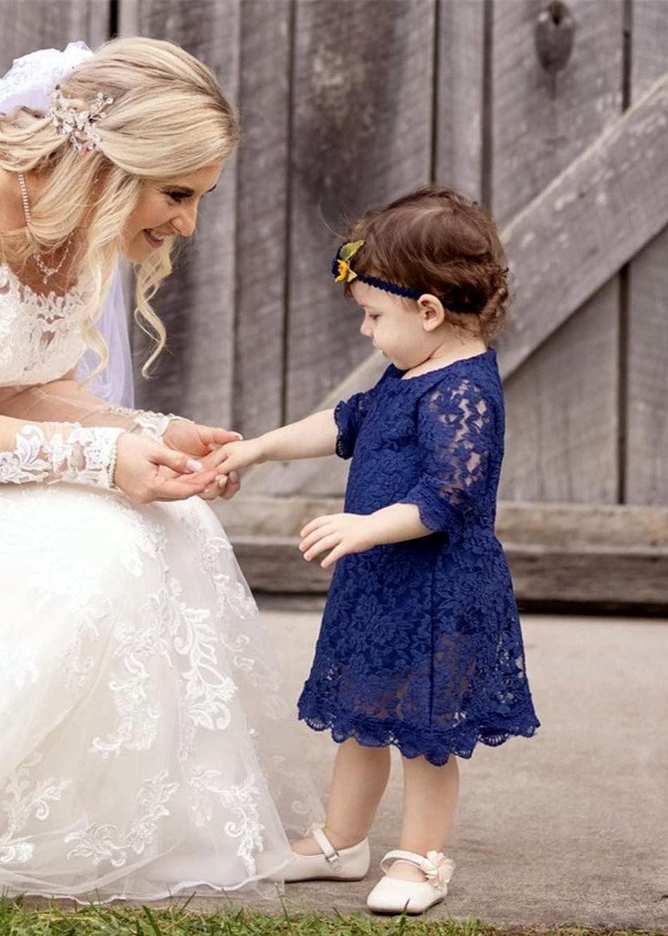 Violet Lace Boho Girl Dress in Navy