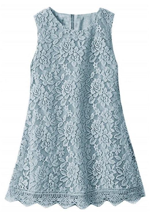 Violet Lace Boho Girl Dress in Dusty Blue