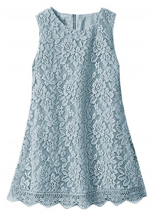 Boho Lace Girl Dress in Dusty Blue - 2BUNNIES