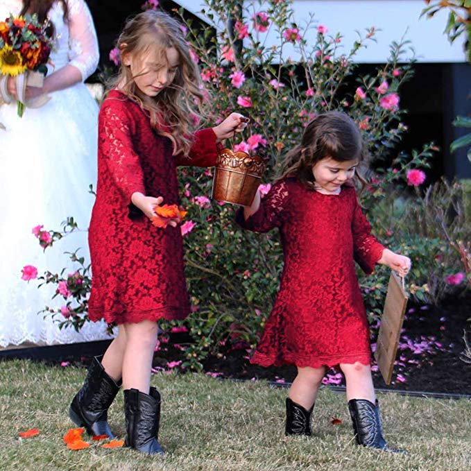 2Bunnies Boho Lace Flower Girl Dress (Wine Red) - 2BUNNIES