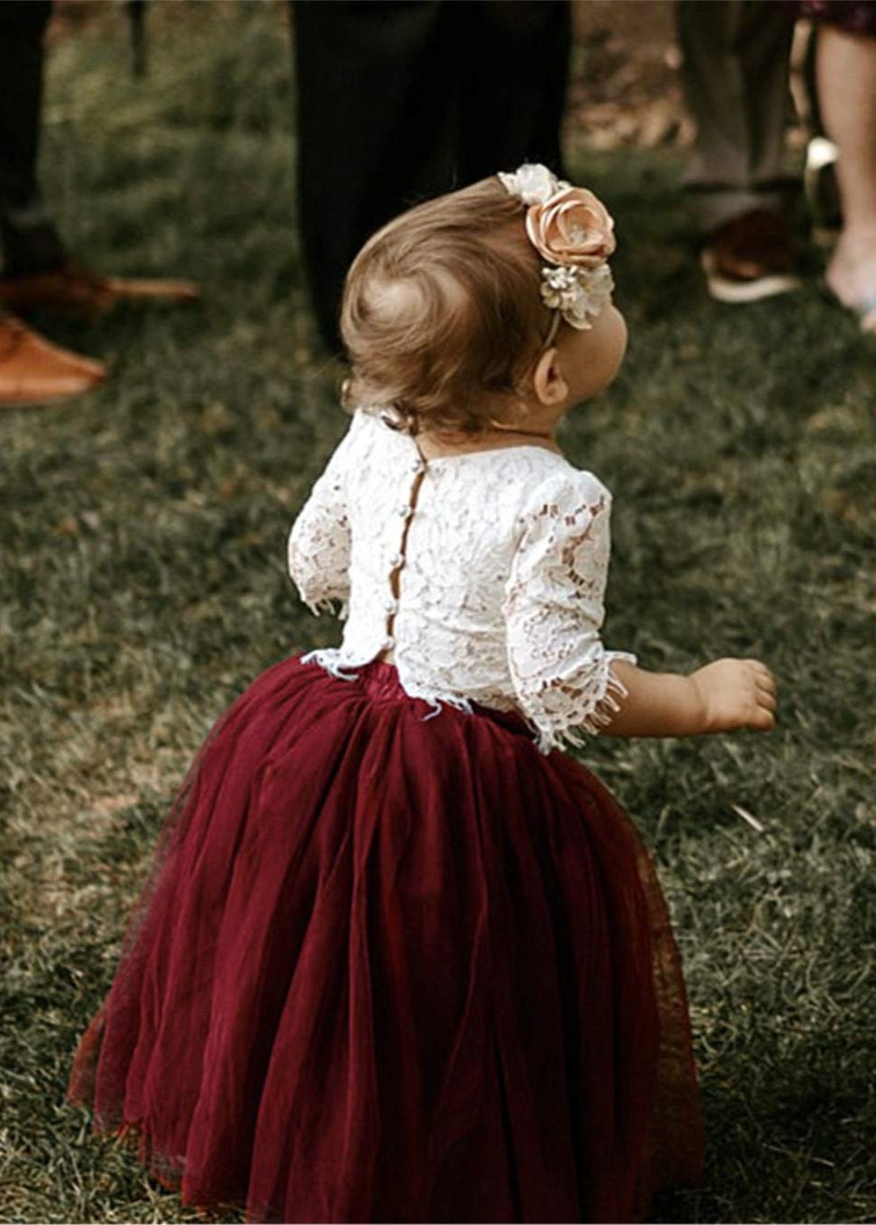 Scalloped Lace 2 Piece Girl Dress Set in Burgundy 2BUNNIES Scalloped Lace 2 Piece Girl Dress Set in Burgundy 2BUNNIES