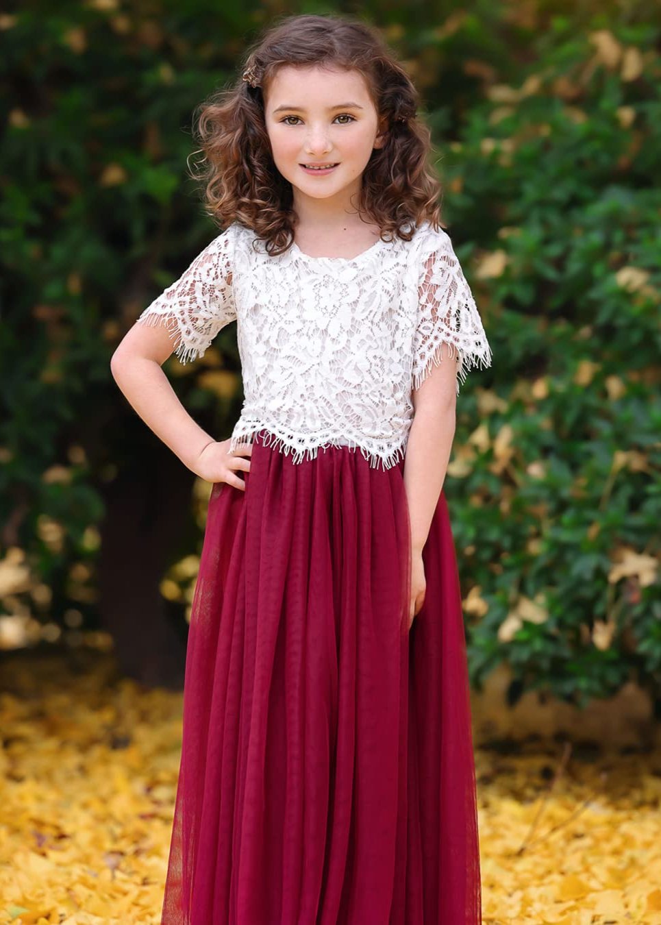 Lace 2bunnies Dresses Scalloped Lace Girl Dress Set In Burgundy 3T Lace 2bunnies Dresses Scalloped Lace Girl Dress Set In Burgundy 3T
