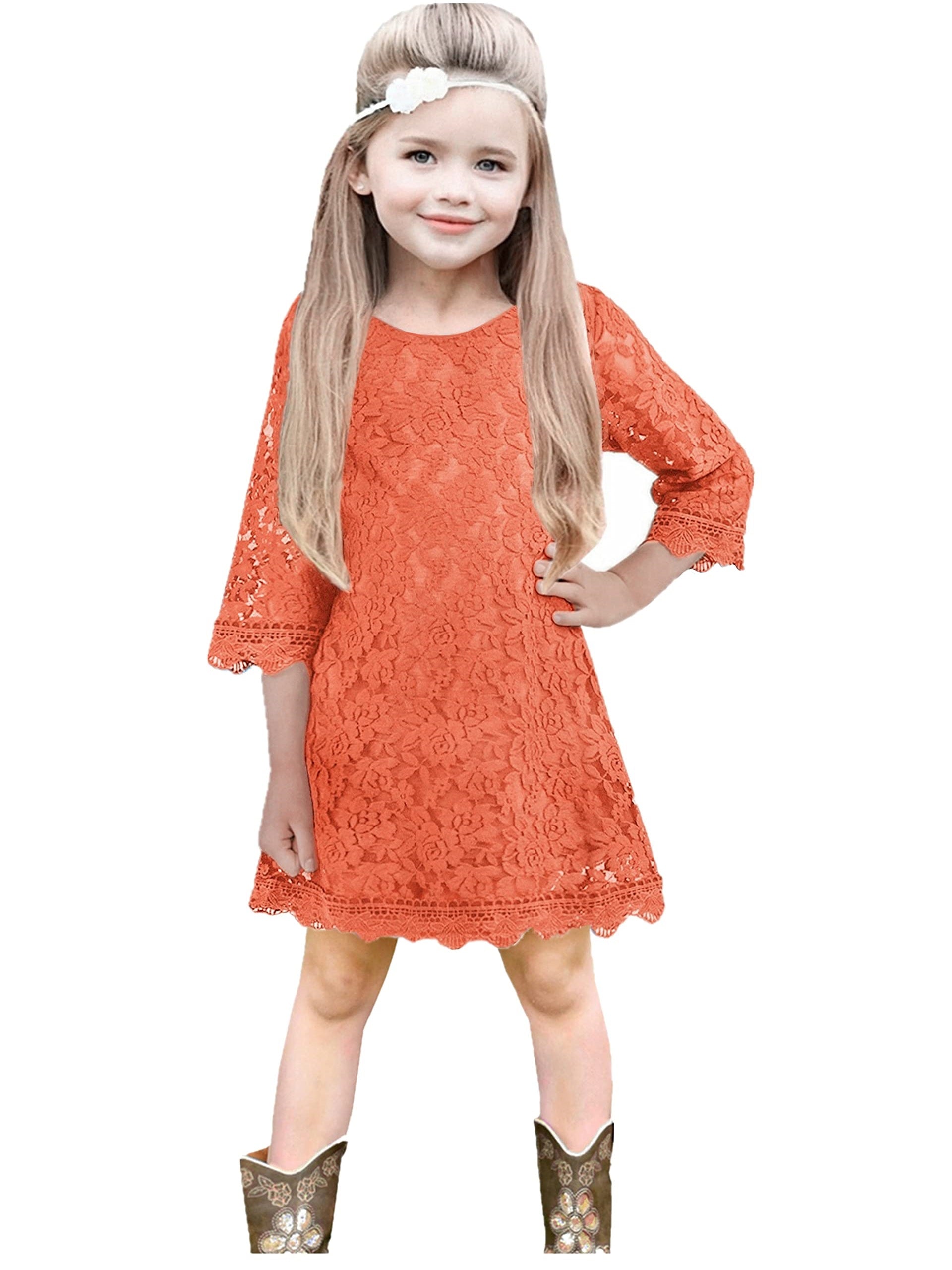 Violet Lace Boho Girl Dress in Burnt Orange