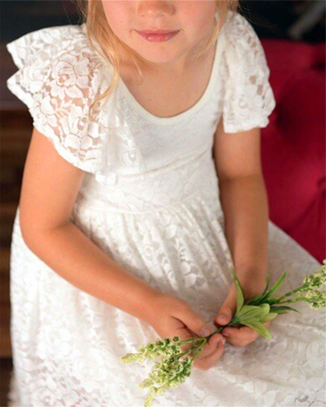 2Bunnies Flower Girl Dress Paisley All Lace Butterfly Sleeve Maxi (White) - 2BUNNIES
