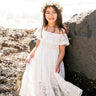 2Bunnies Flower Girl Dress Paisley All Lace Off Shoulder Maxi (White) - 2BUNNIES