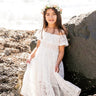2Bunnies Flower Girl Dress Paisley All Lace Off Shoulder Maxi (White) - 2BUNNIES