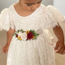 2Bunnies Flower Girl Dress Paisley Lace Back A-Line Flutter Sleeve Straight All Lace Knee (White) - 2BUNNIES