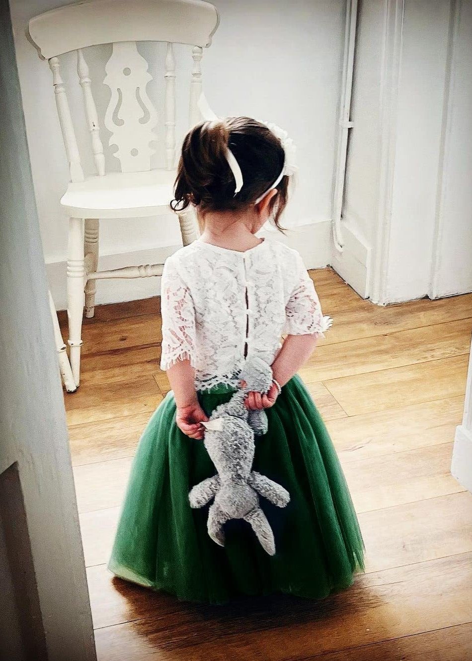 Scalloped Lace 2 Piece Girl Dress Set in Green