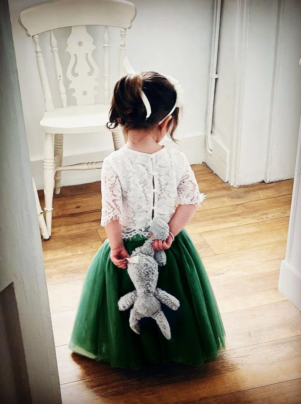 Scalloped Lace 2 Piece Girl Dress Set in Green