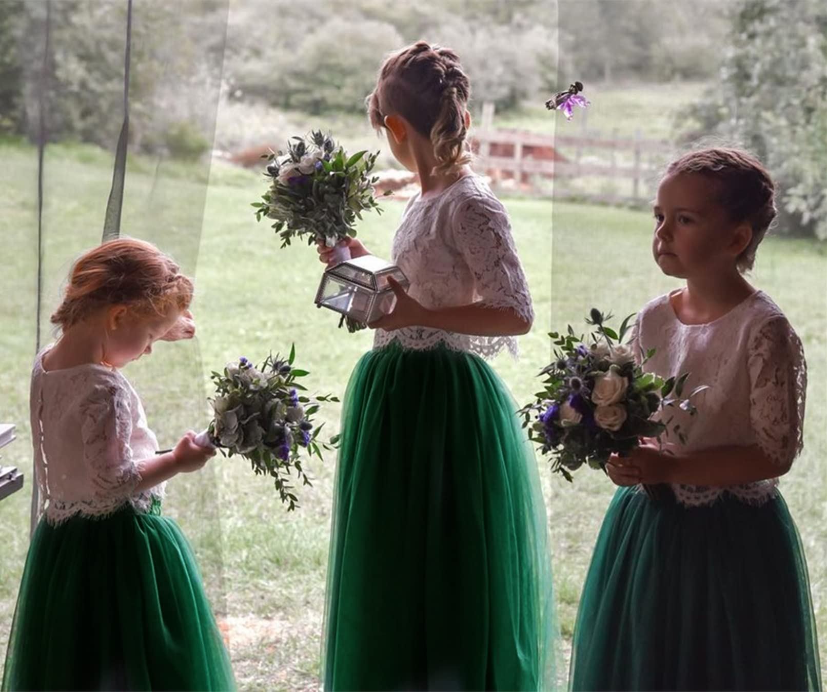 Scalloped Lace 2 Piece Girl Dress Set in Green 6 Scalloped Lace 2 Piece Girl Dress Set in Green 6