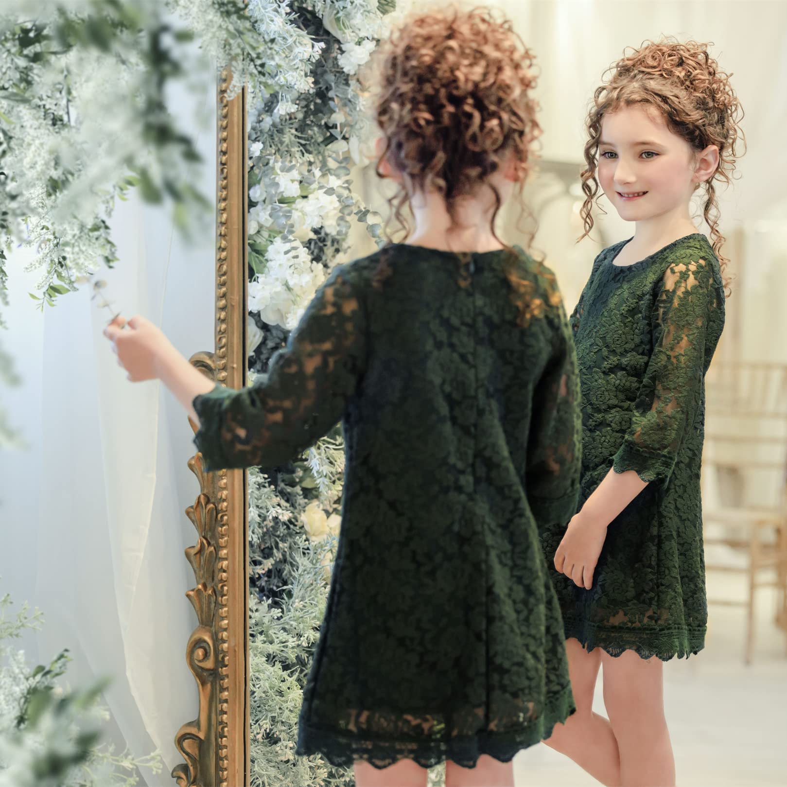Violet Lace Boho Girl Dress in Green – 2BUNNIES